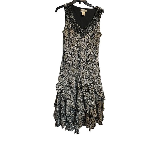 Robbie Bee V Neck Sleeveless Ruffles Maxi Dres Size 8 Brown Black - Picture 1 of 4
